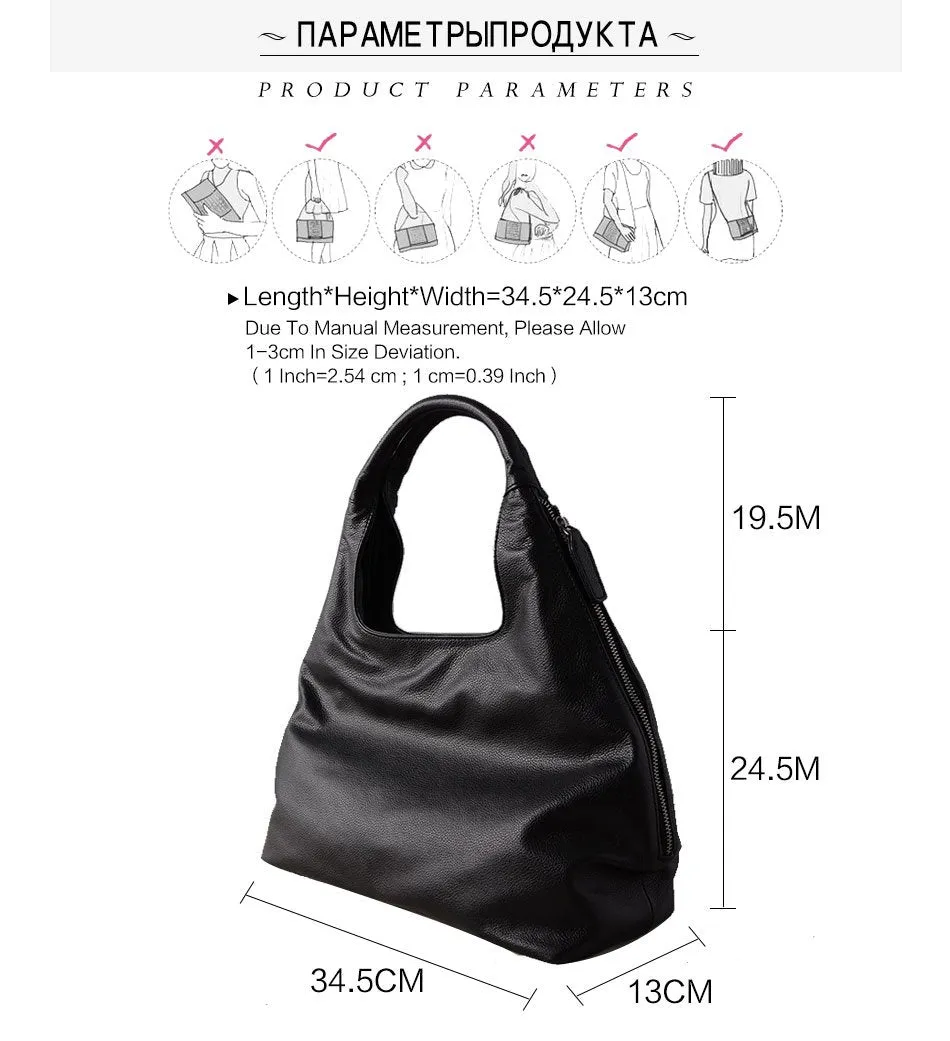 100% Real Leather Women's Single Strap Half Moon Shaped Tote Handbag