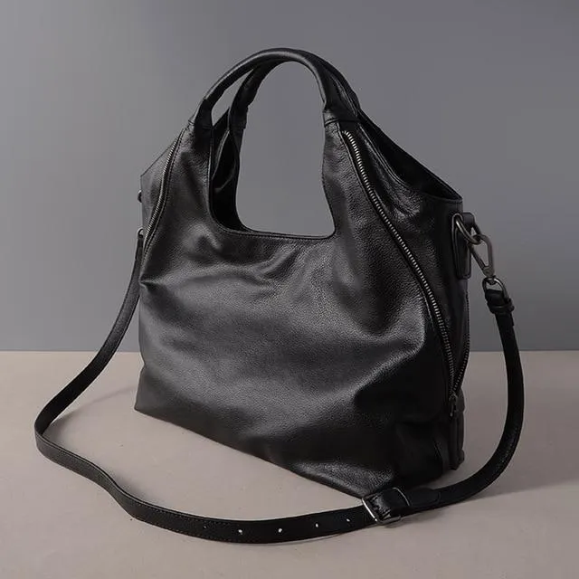 100% Real Leather Women's Single Strap Half Moon Shaped Tote Handbag