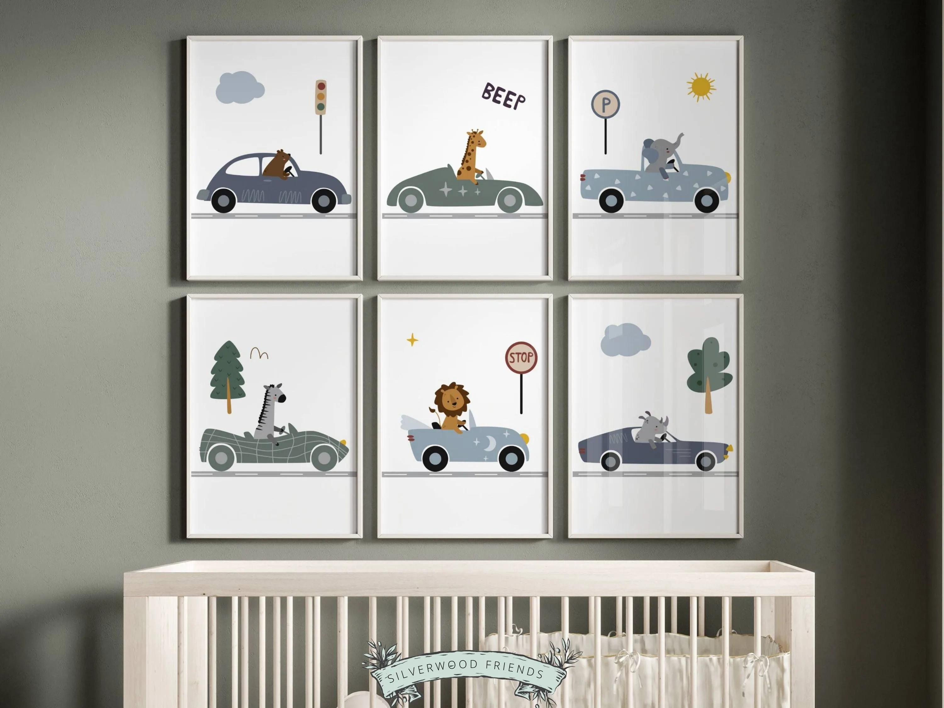 Animals Driving Cars Nursery Prints