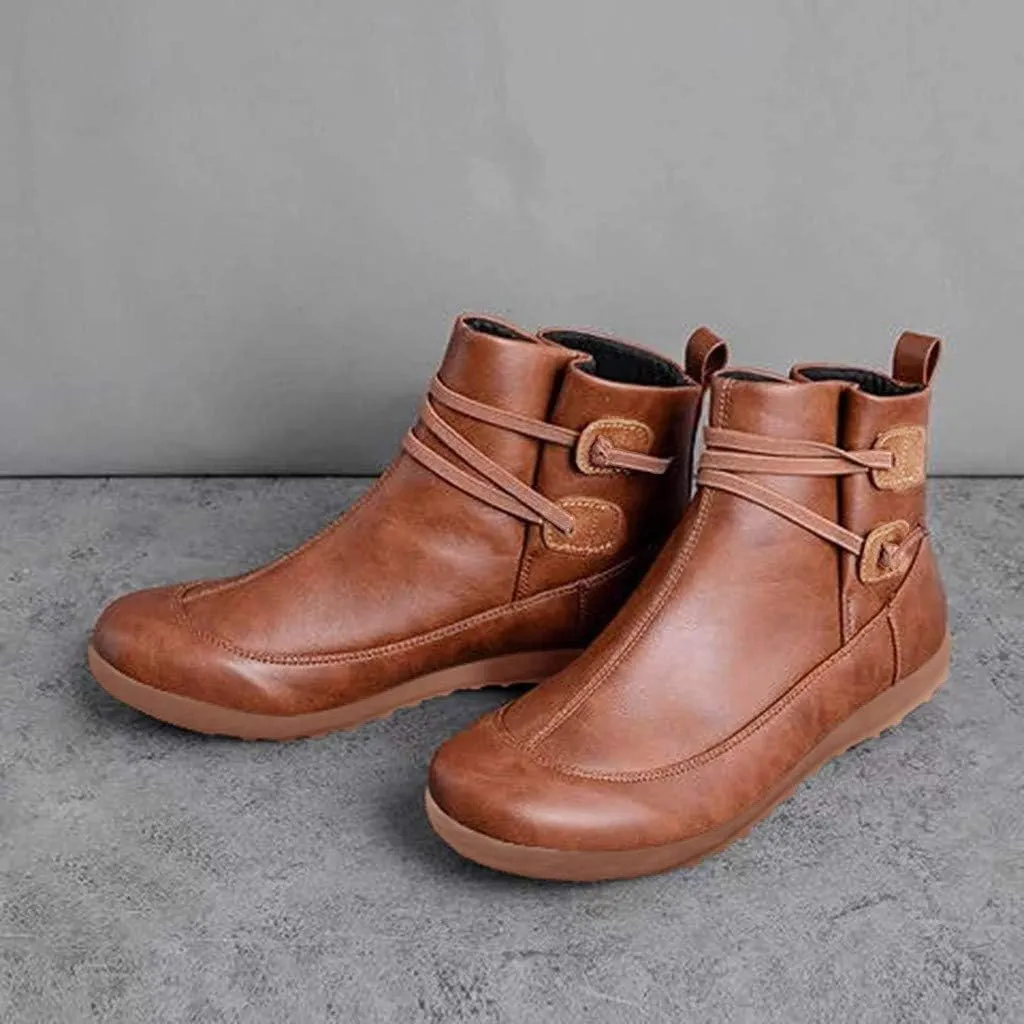 Ankle Booties for Women Retro Leather Zipper Booties V Cut Round Toe Low Heels Boots Classic Western Cowboy Boots