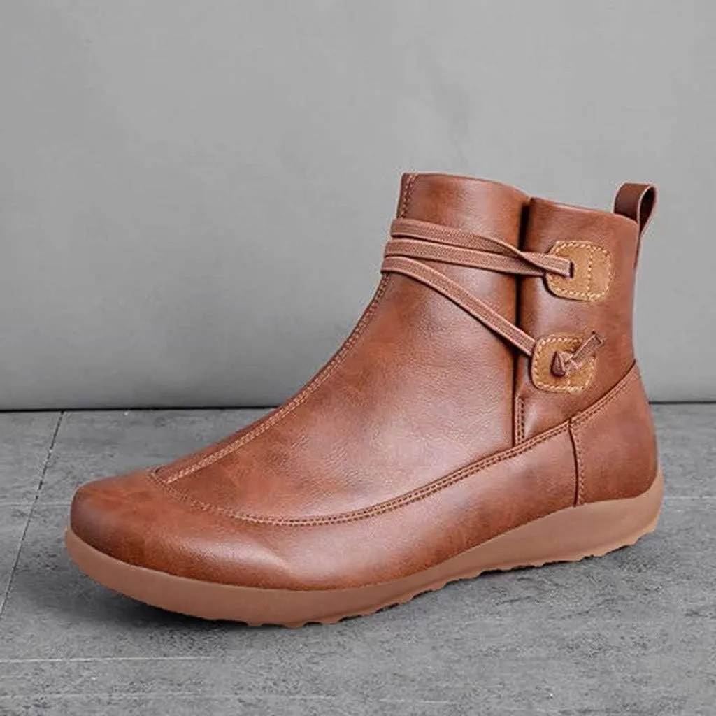 Ankle Booties for Women Retro Leather Zipper Booties V Cut Round Toe Low Heels Boots Classic Western Cowboy Boots