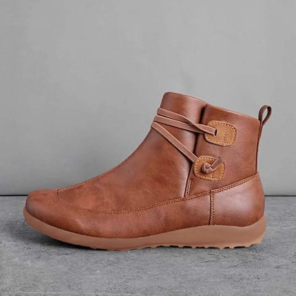 Ankle Booties for Women Retro Leather Zipper Booties V Cut Round Toe Low Heels Boots Classic Western Cowboy Boots