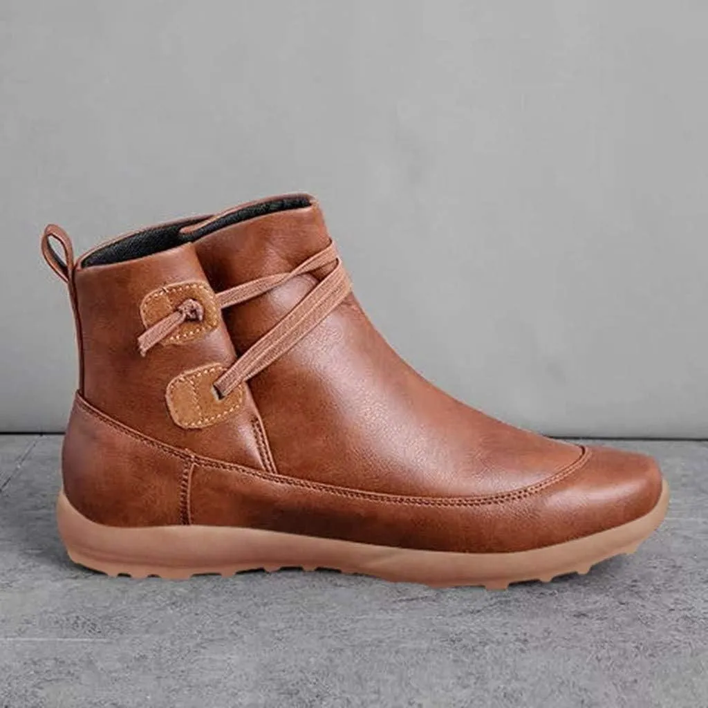 Ankle Booties for Women Retro Leather Zipper Booties V Cut Round Toe Low Heels Boots Classic Western Cowboy Boots