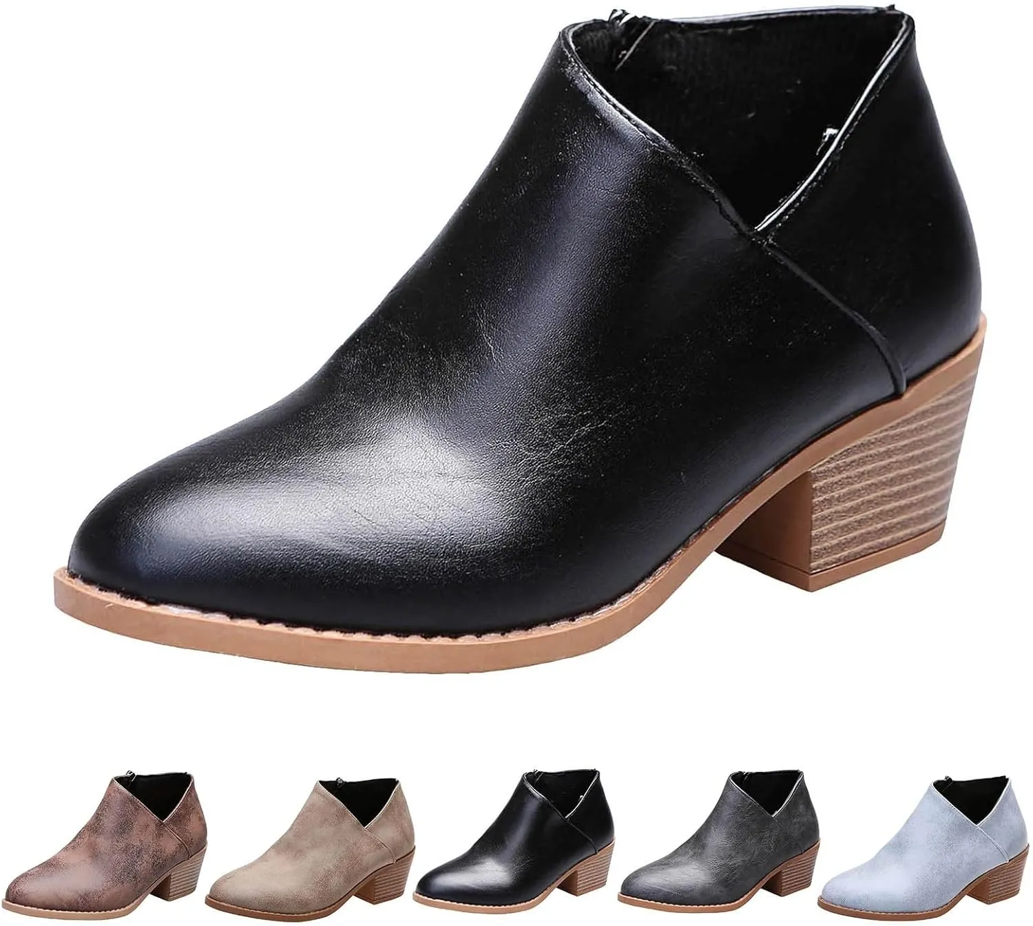 Ankle Boots for Women Chelsea Ankle Boots Cutout Perforated Short Booties Slip on Retro Ankle Booties Zipper Short Boots