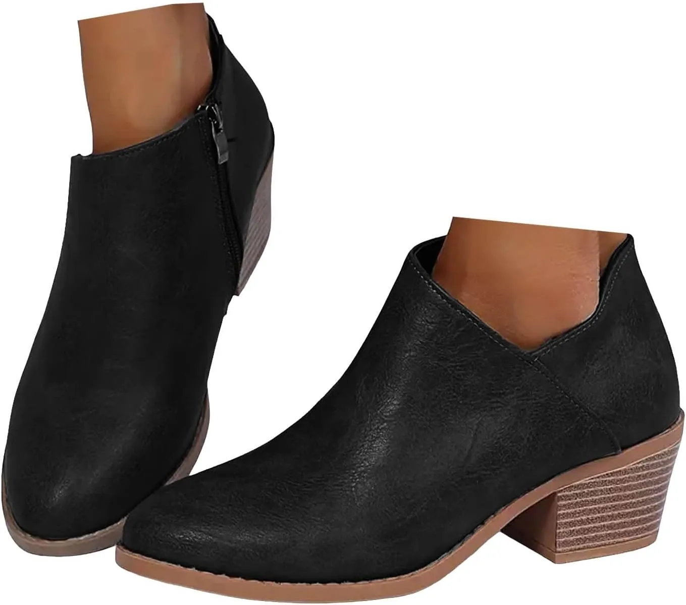 Ankle Boots for Women Chelsea Ankle Boots Cutout Perforated Short Booties Slip on Retro Ankle Booties Zipper Short Boots