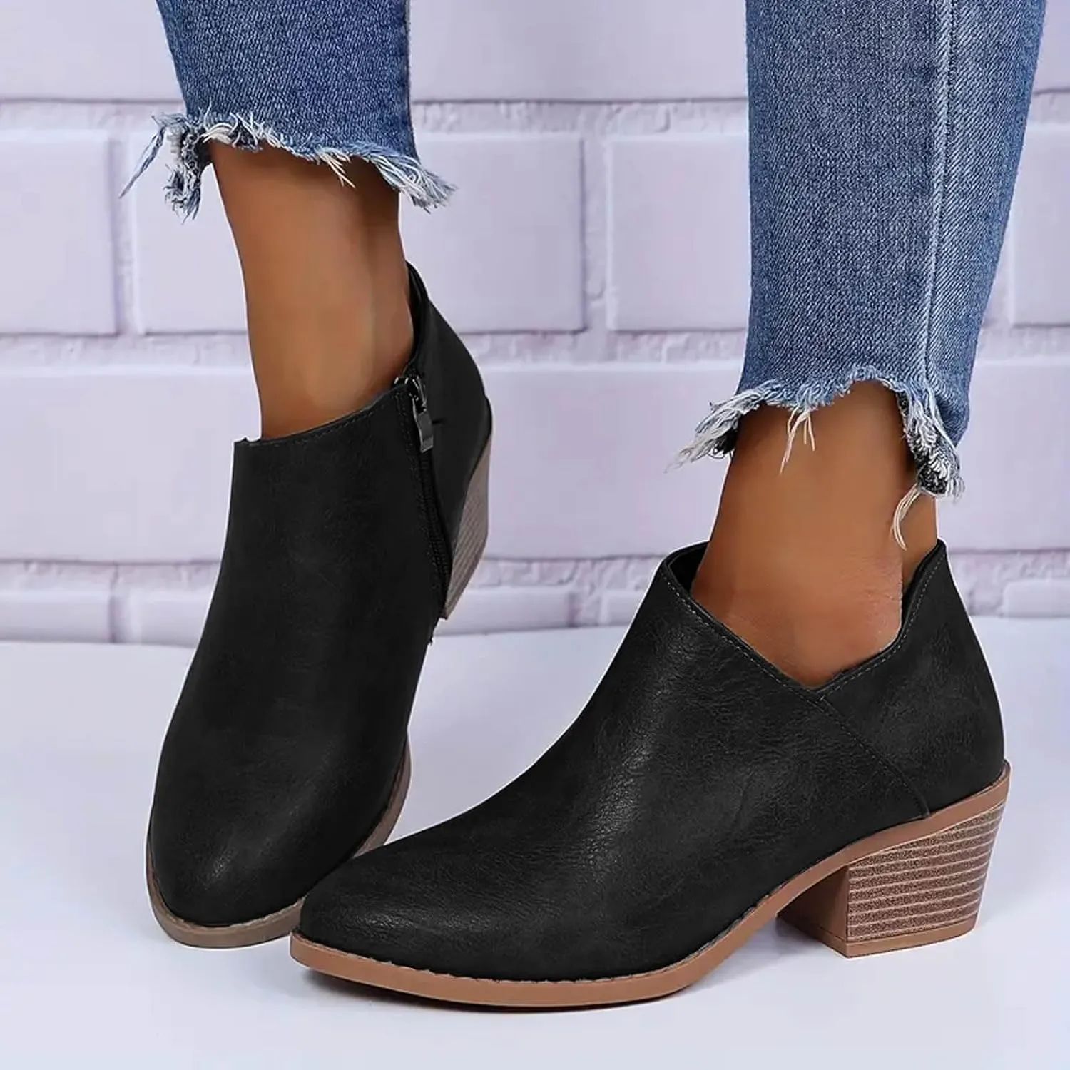 Ankle Boots for Women Chelsea Ankle Boots Cutout Perforated Short Booties Slip on Retro Ankle Booties Zipper Short Boots