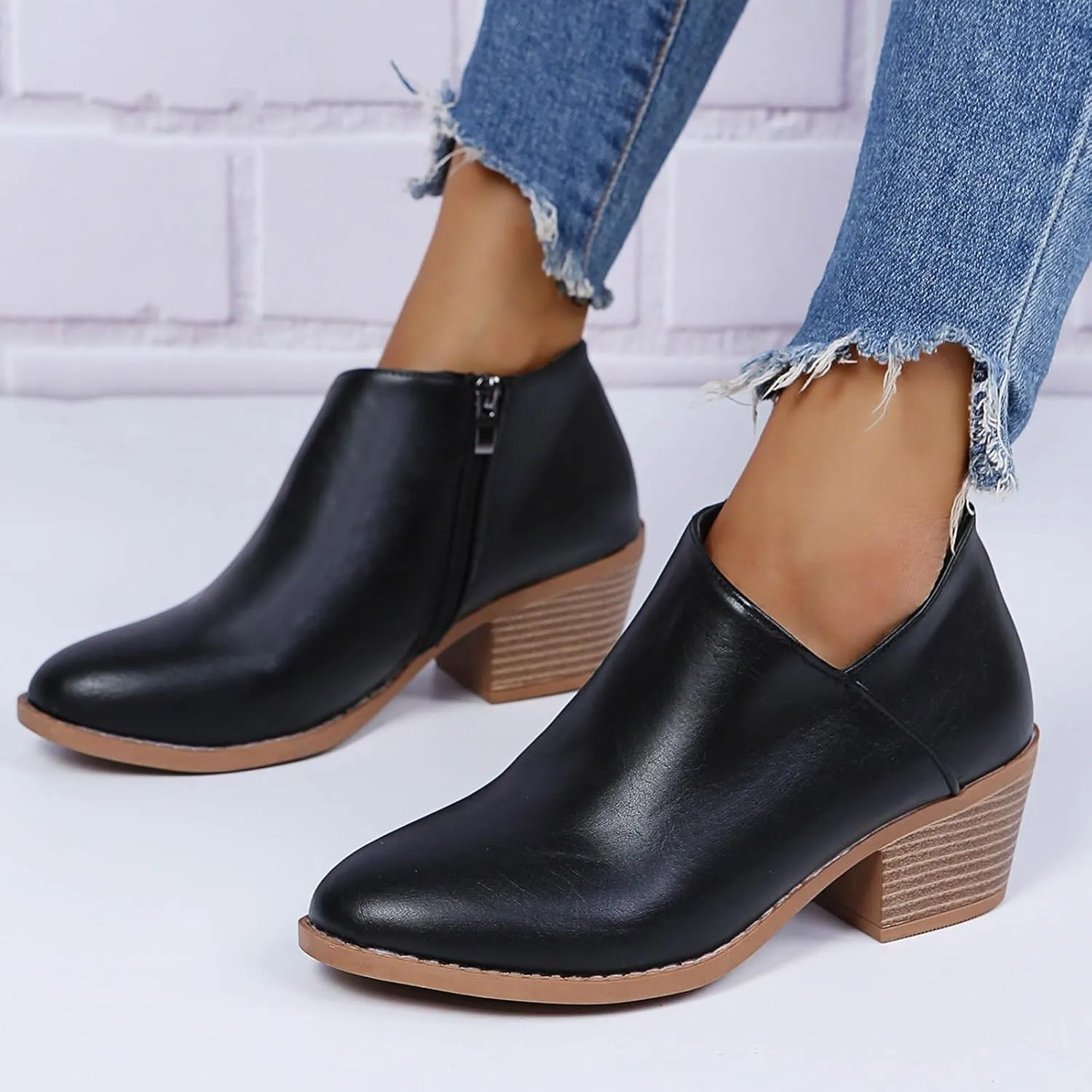 Ankle Boots for Women Chelsea Ankle Boots Cutout Perforated Short Booties Slip on Retro Ankle Booties Zipper Short Boots