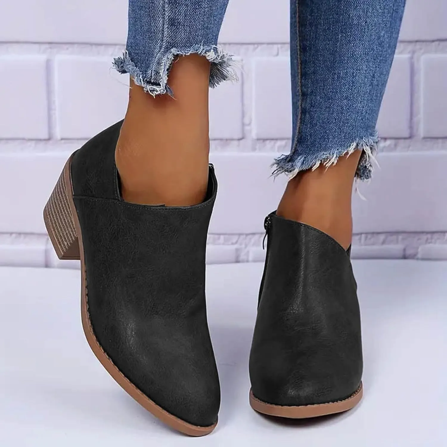 Ankle Boots for Women Chelsea Ankle Boots Cutout Perforated Short Booties Slip on Retro Ankle Booties Zipper Short Boots
