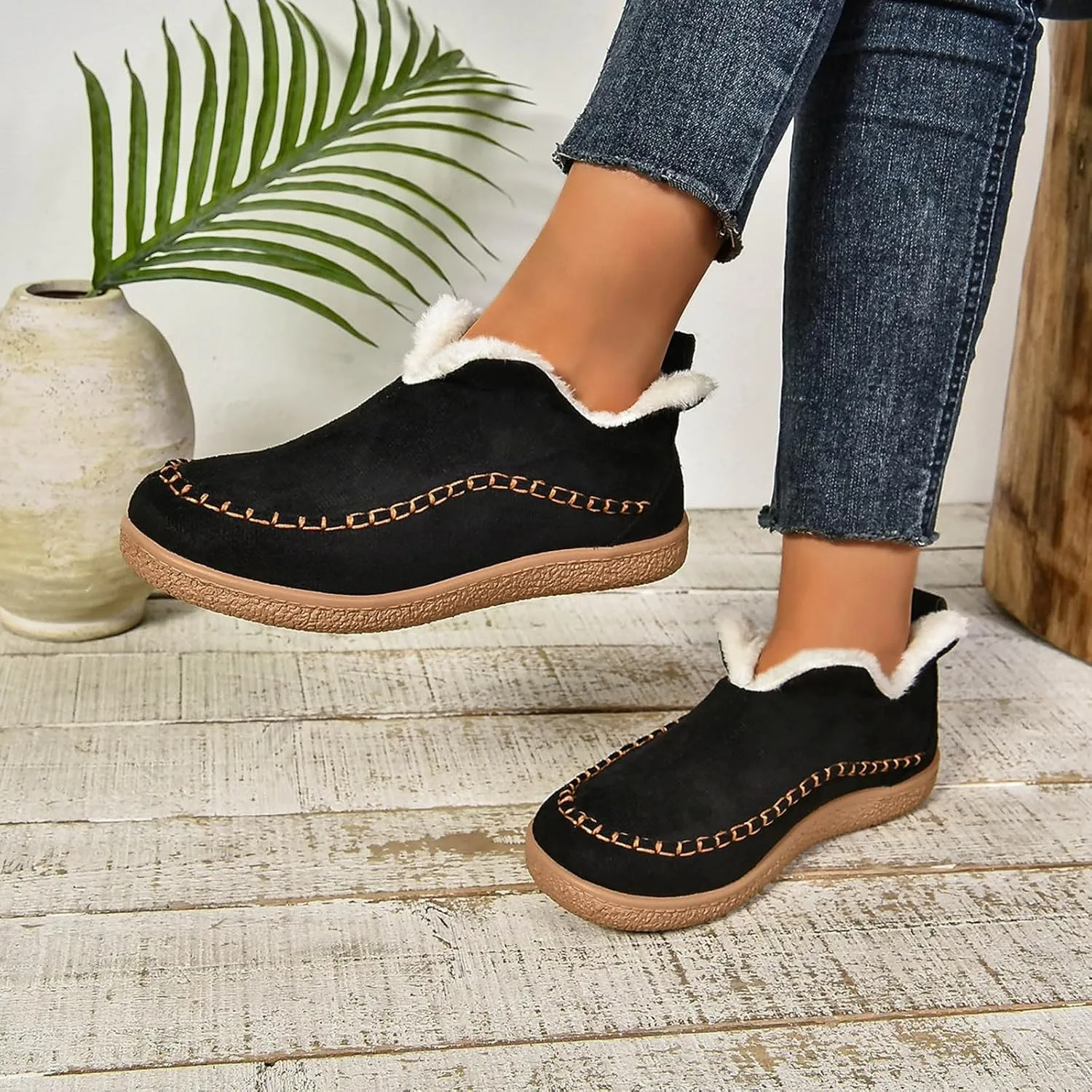 Ankle Boots for Women, Winter Warm Cozy Suede Ankle Boots With Memory Foam Non Slip House Shoes For Indoor Outdoor