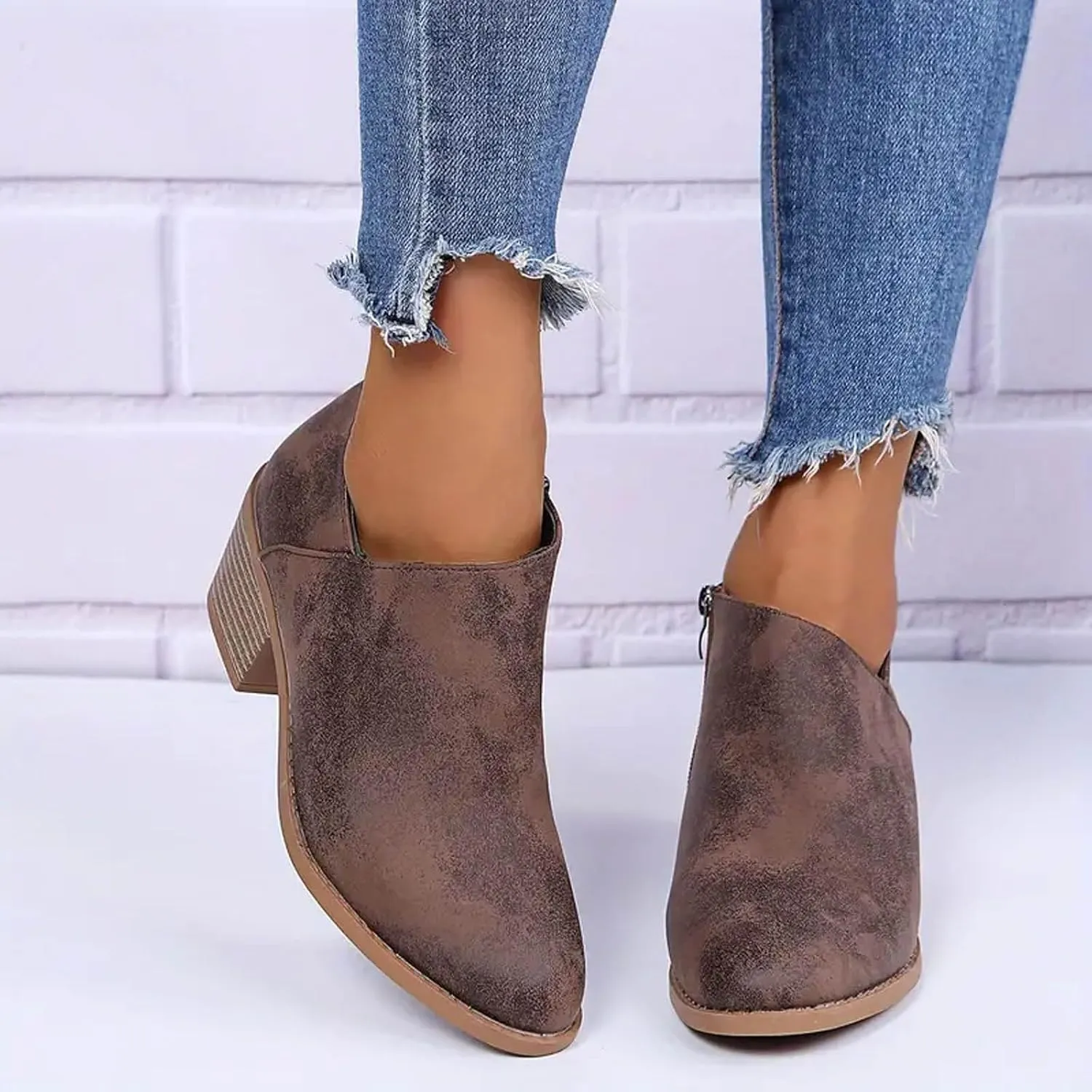 Ankle Boots for Women Women's Ankle Boots Side Zipper Chelsea Booties Winter Fall Fashion Short Boots Suede Low Stock Heel