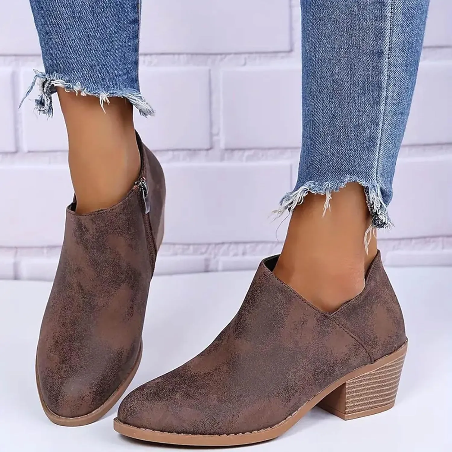 Ankle Boots for Women Women's Ankle Boots Side Zipper Chelsea Booties Winter Fall Fashion Short Boots Suede Low Stock Heel