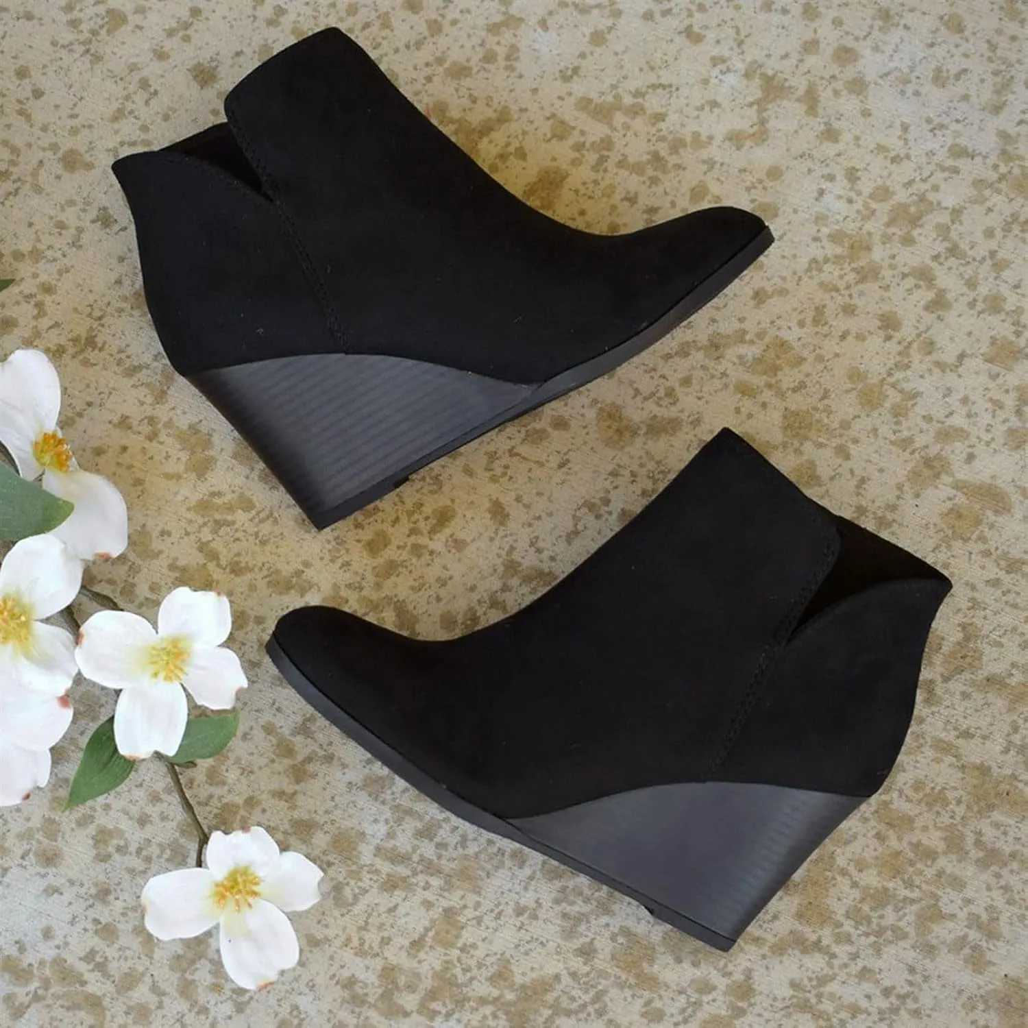Ankle Boots for Women, Women's Non-Slip Thick Heel Round Toe Wedding Boots Fashion Wedge Suede Side Zipper Ankle Boots