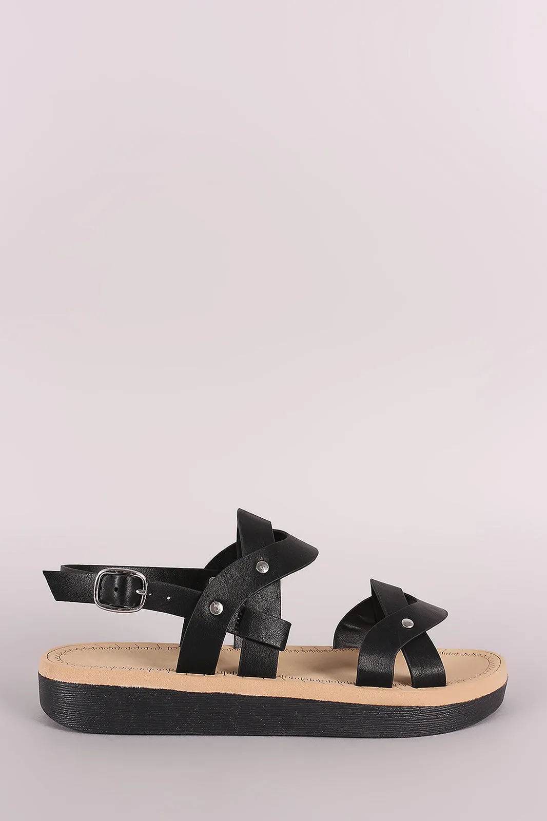 Bamboo Studded Weaved Band Slingback Flatform Sandal