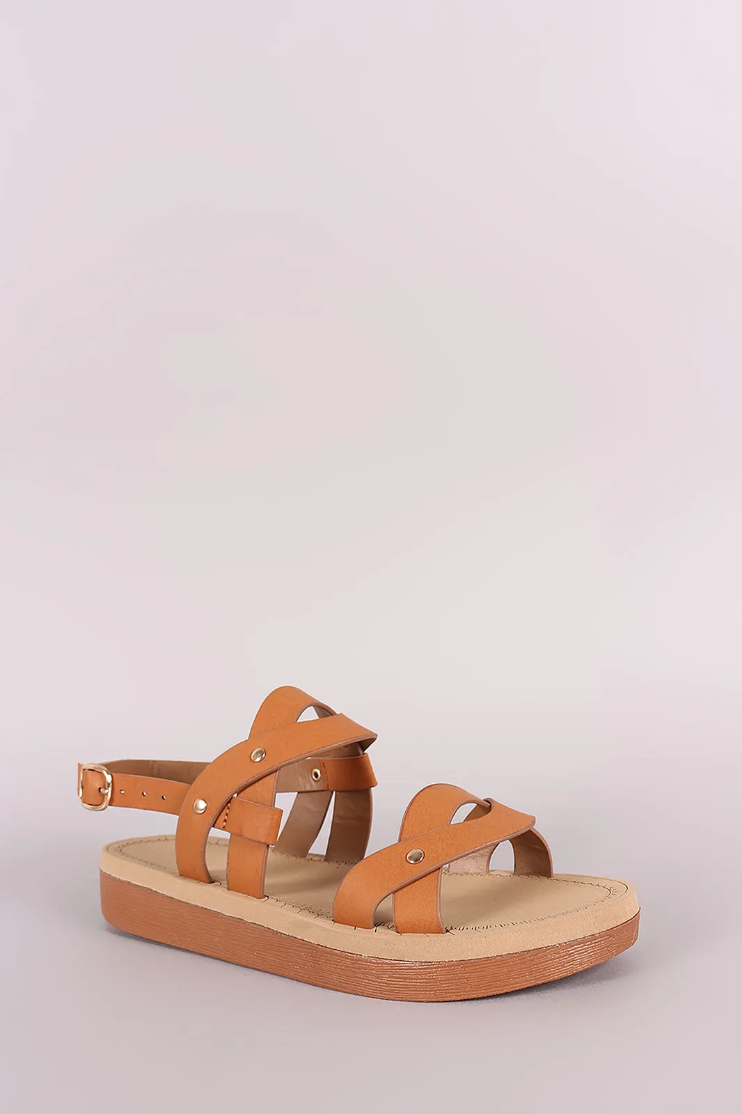 Bamboo Studded Weaved Band Slingback Flatform Sandal