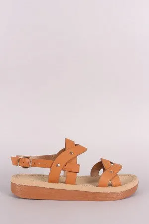 Bamboo Studded Weaved Band Slingback Flatform Sandal