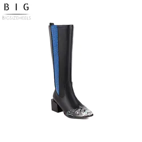 Bigsizeheels simple pointed toe over the knee boots-black