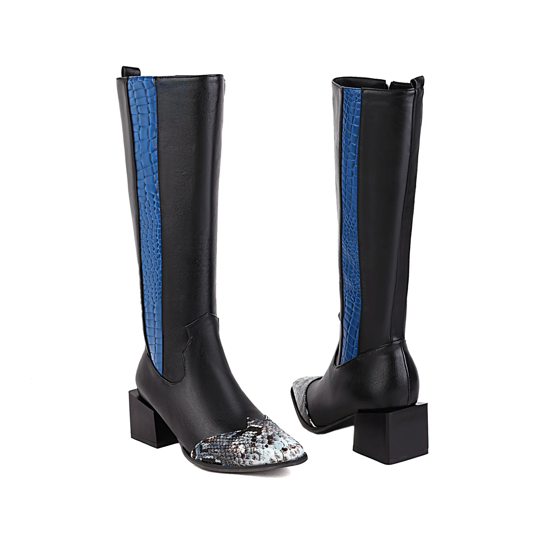 Bigsizeheels simple pointed toe over the knee boots-black