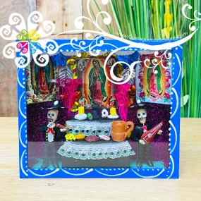 Blue Medium Box Day of the Dead Mexican Decor - Cajita Decorativa Barro Cocido