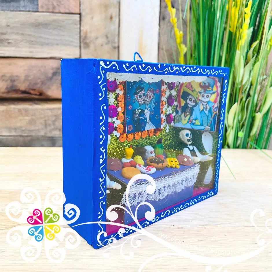Blue Medium Box Day of the Dead Mexican Decor - Cajita Decorativa Barro Cocido