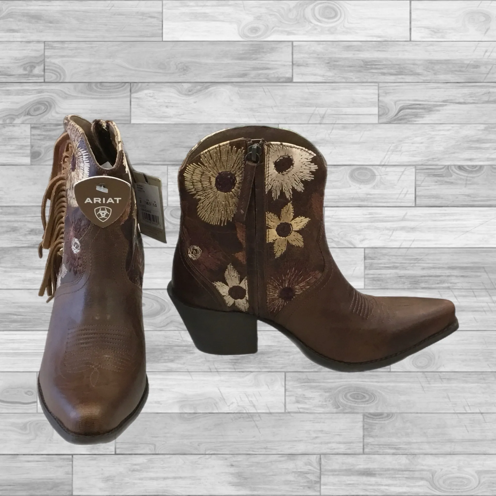 Boots Ankle Heels By Ariat In Brown, Size: 8