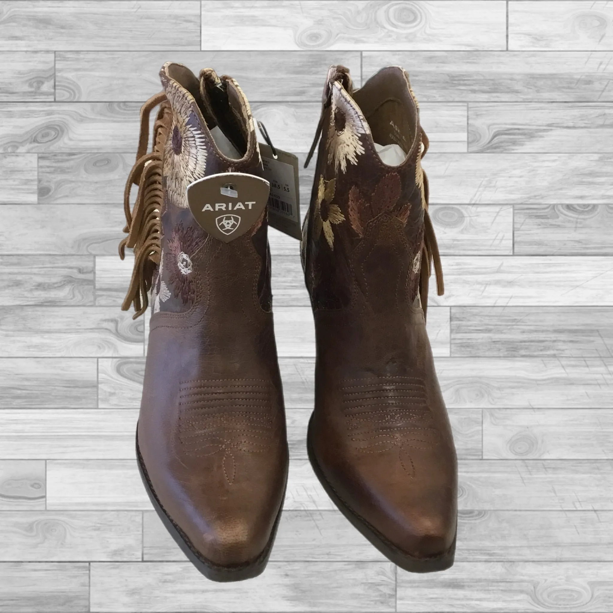 Boots Ankle Heels By Ariat In Brown, Size: 8
