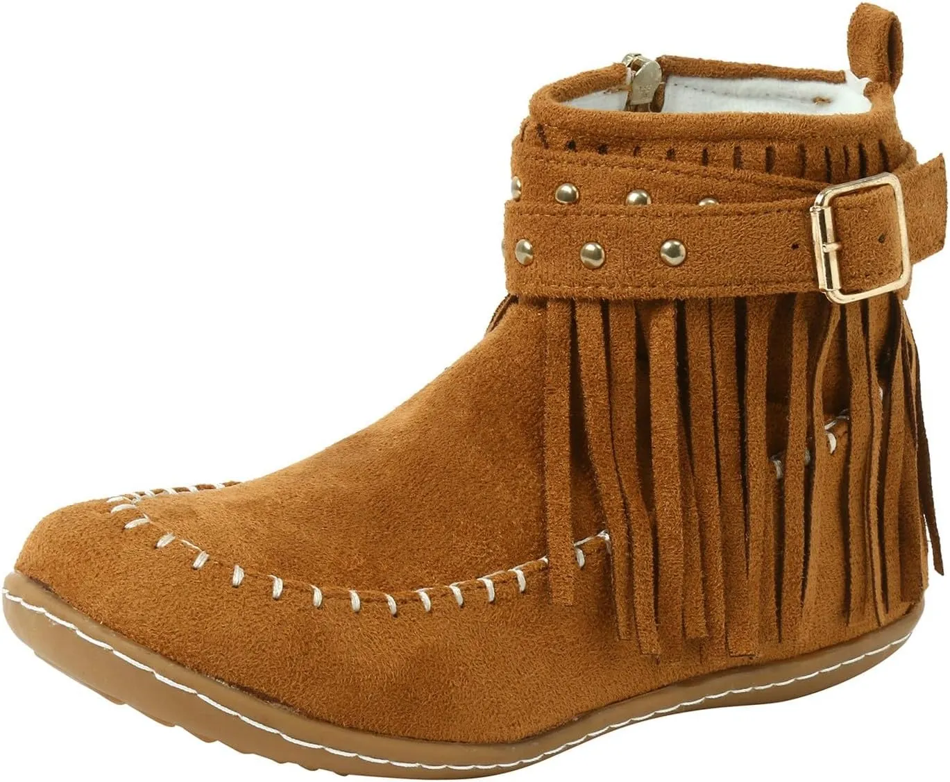 Boots for Women Vintage Casual Tassel Fringe Suede Wide Round Toe Ankle Booties With Side Zipper Mid Calf Short Boots