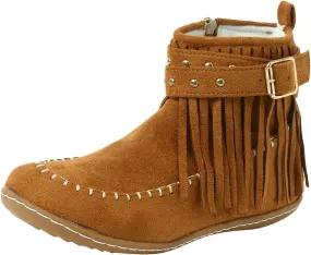 Boots for Women Vintage Casual Tassel Fringe Suede Wide Round Toe Ankle Booties With Side Zipper Mid Calf Short Boots