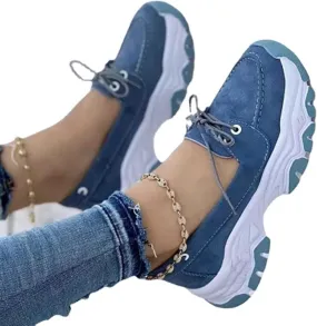CANIAN 2023 Women's Platform lace-up Trainers, Breathable, Casual, Flat Running Shoes, Fashionable, Comfortable, Round Toe Single Shoes,Blue,42