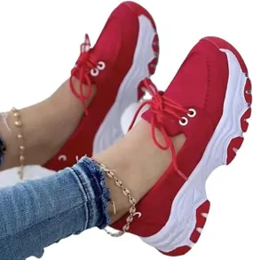 CANIAN 2023 Women's Platform lace-up Trainers, Breathable, Casual, Flat Running Shoes, Fashionable, Comfortable, Round Toe Single Shoes,Red,43