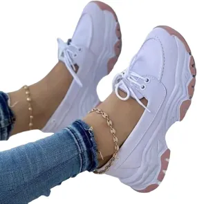CANIAN 2023 Women's Platform lace-up Trainers, Breathable, Casual, Flat Running Shoes, Fashionable, Comfortable, Round Toe Single Shoes,White,36