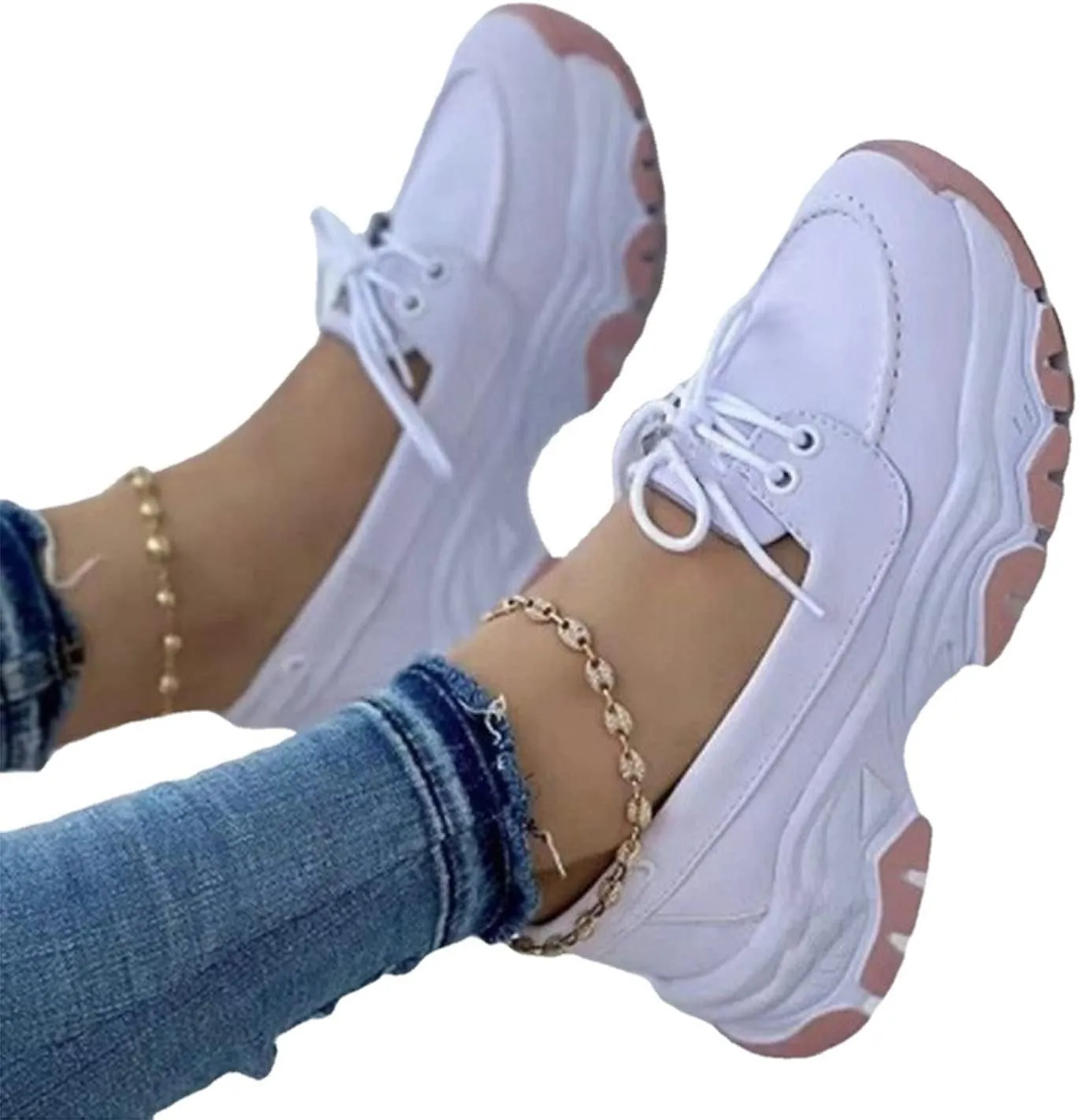 CANIAN 2023 Women's Platform lace-up Trainers, Breathable, Casual, Flat Running Shoes, Fashionable, Comfortable, Round Toe Single Shoes,White,43