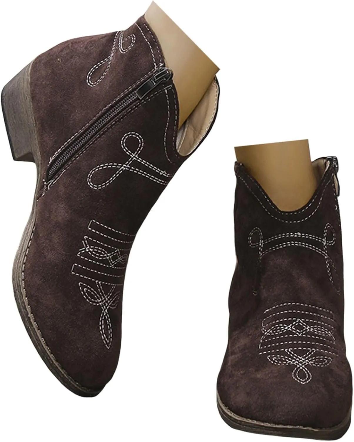 Cathalem Ankle Boots for Women with Heel,Women's Wedges Ankle Booties Retro V Cutout Short Boots Chunky Block Heels Shoes