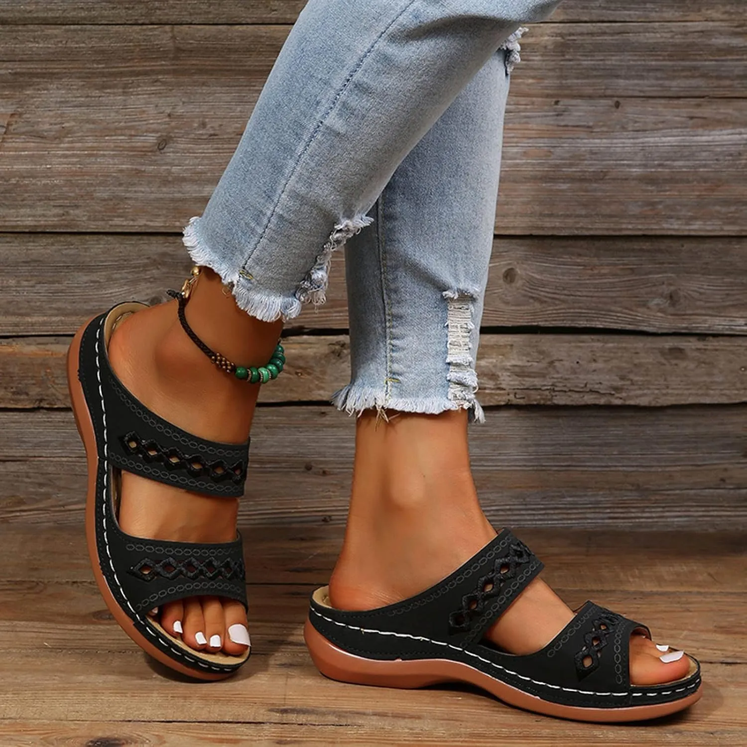 Cathalem Orthotic Sandals for Women, Orthopedic Wedge Sandals for Women Comfortable Walking Sandals with Arch Support