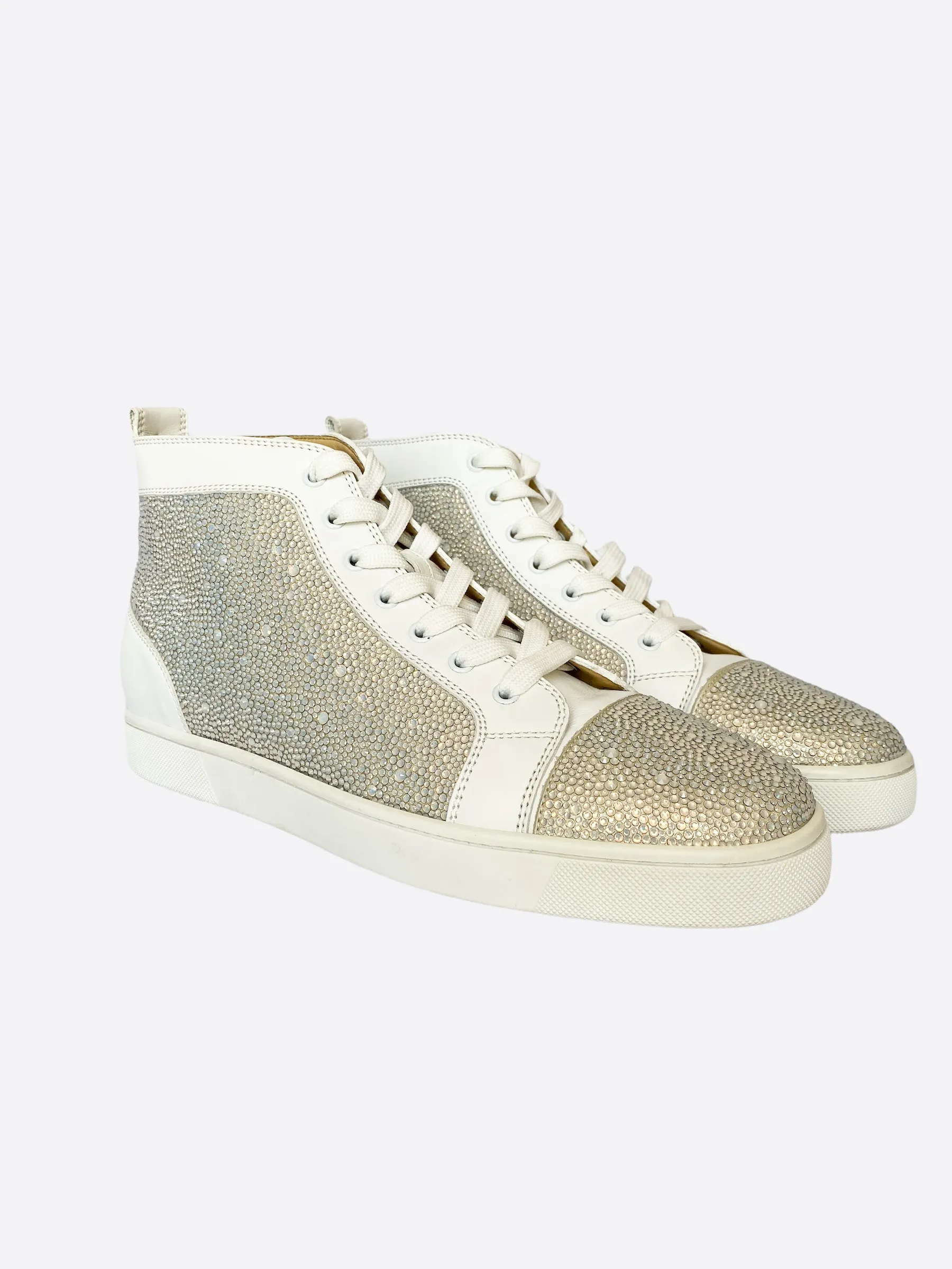 Christian Louboutin White Rantus Crystal High Top Shoes