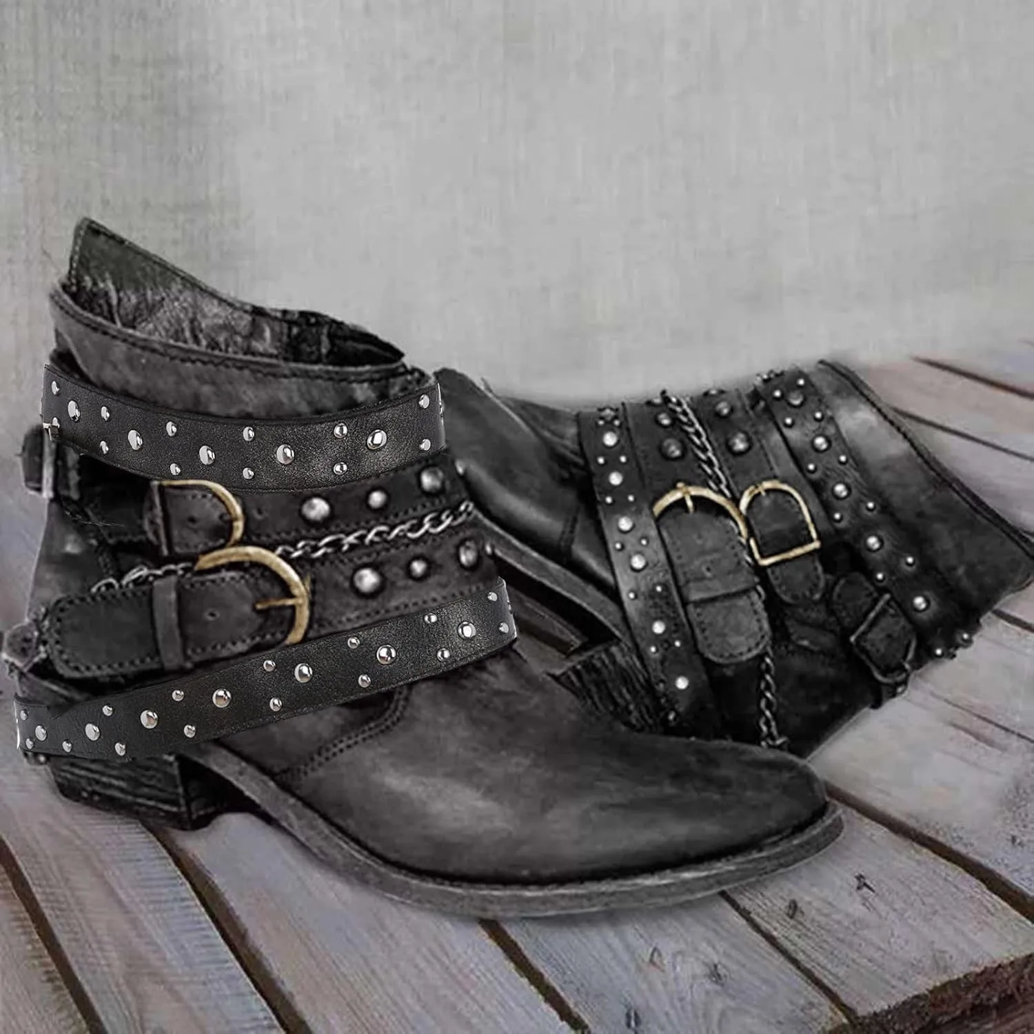 Cowboy Boots for Women Western Retro Classic Casual Round Toe Slip On Ankle Boots for Women Fashion Short Boots Women