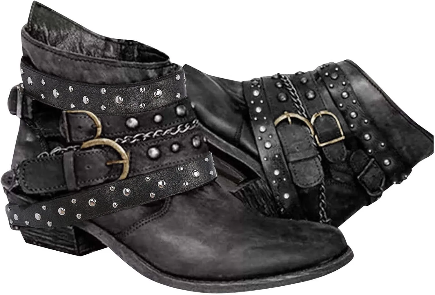 Cowboy Boots for Women Western Retro Classic Casual Round Toe Slip On Ankle Boots for Women Fashion Short Boots Women