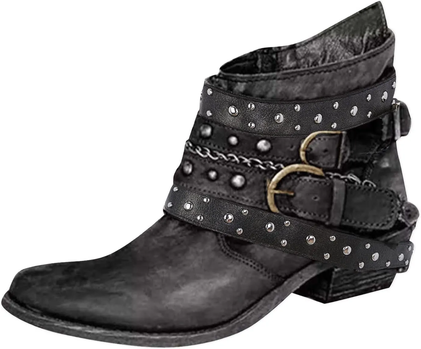 Cowboy Boots for Women Western Retro Classic Casual Round Toe Slip On Ankle Boots for Women Fashion Short Boots Women