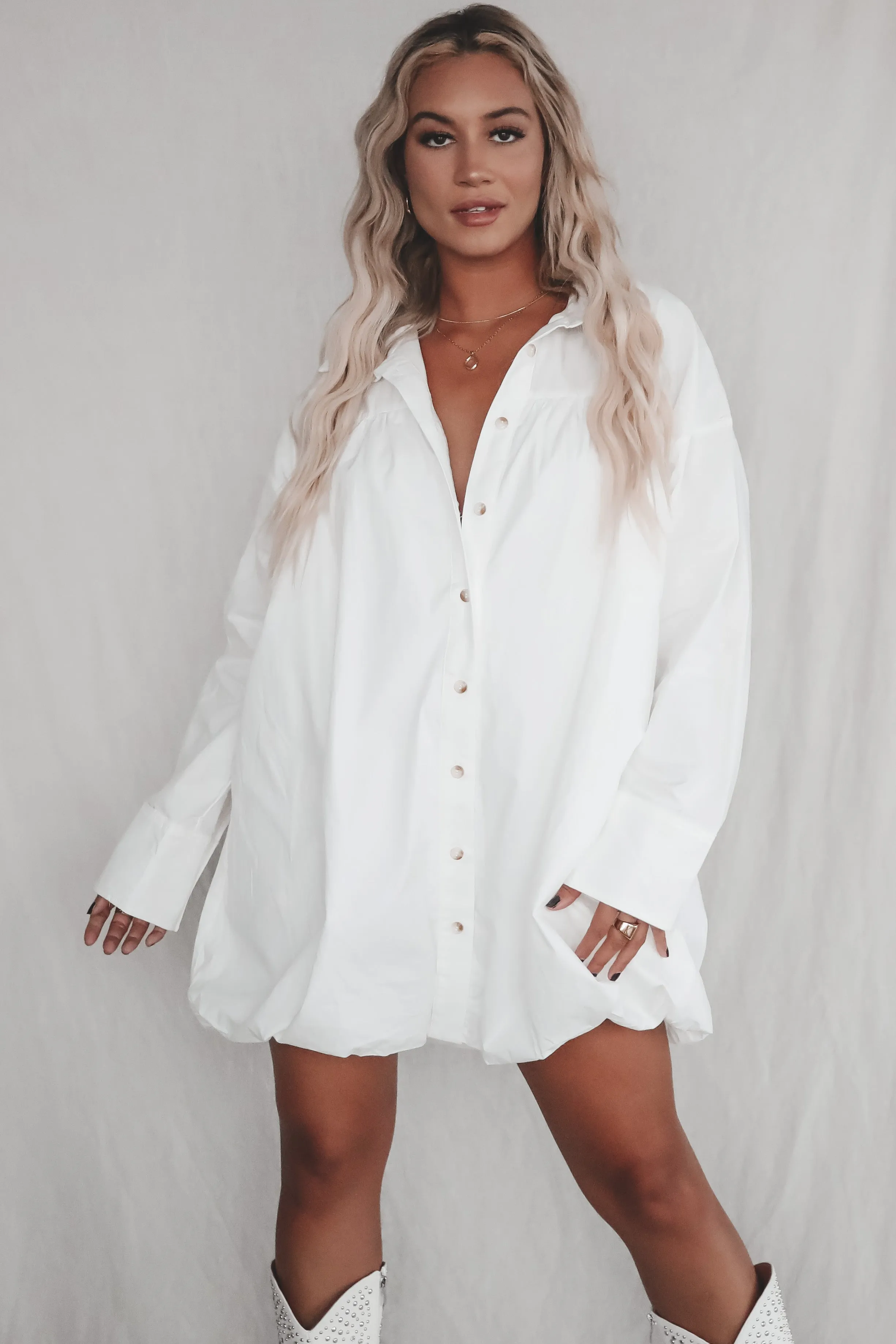 DEAL Wake Up And Brunch White Button Down Dress