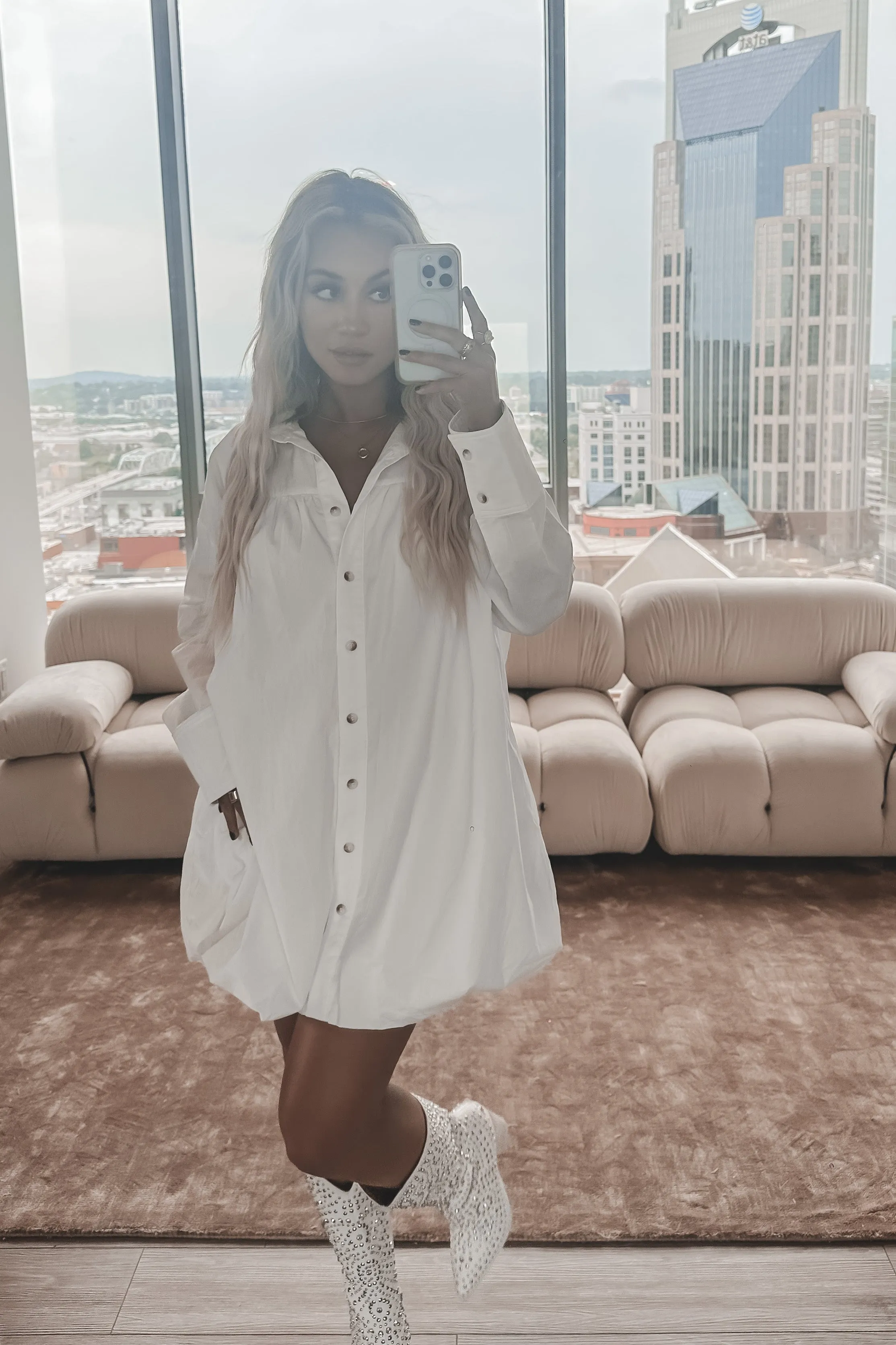 DEAL Wake Up And Brunch White Button Down Dress