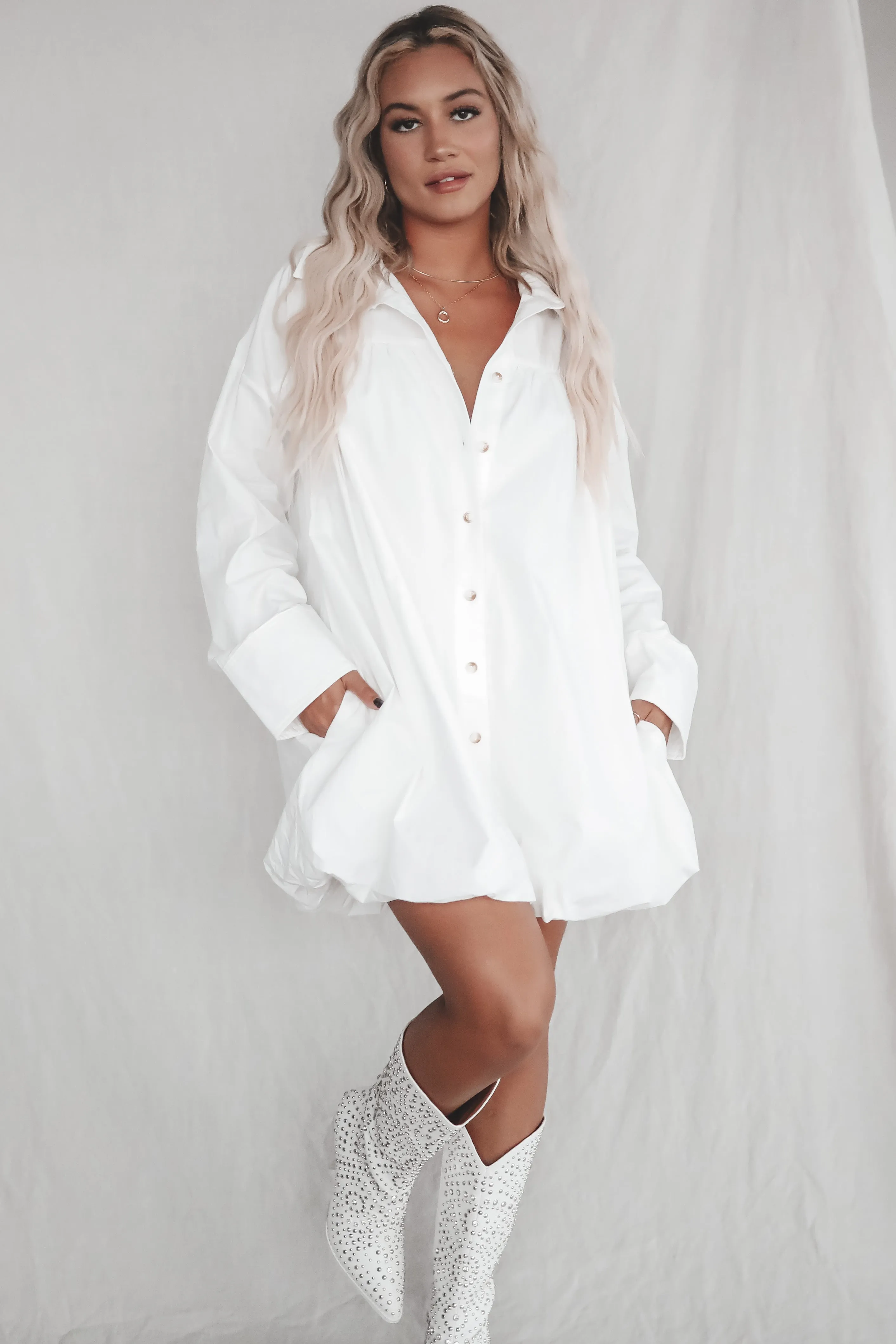DEAL Wake Up And Brunch White Button Down Dress
