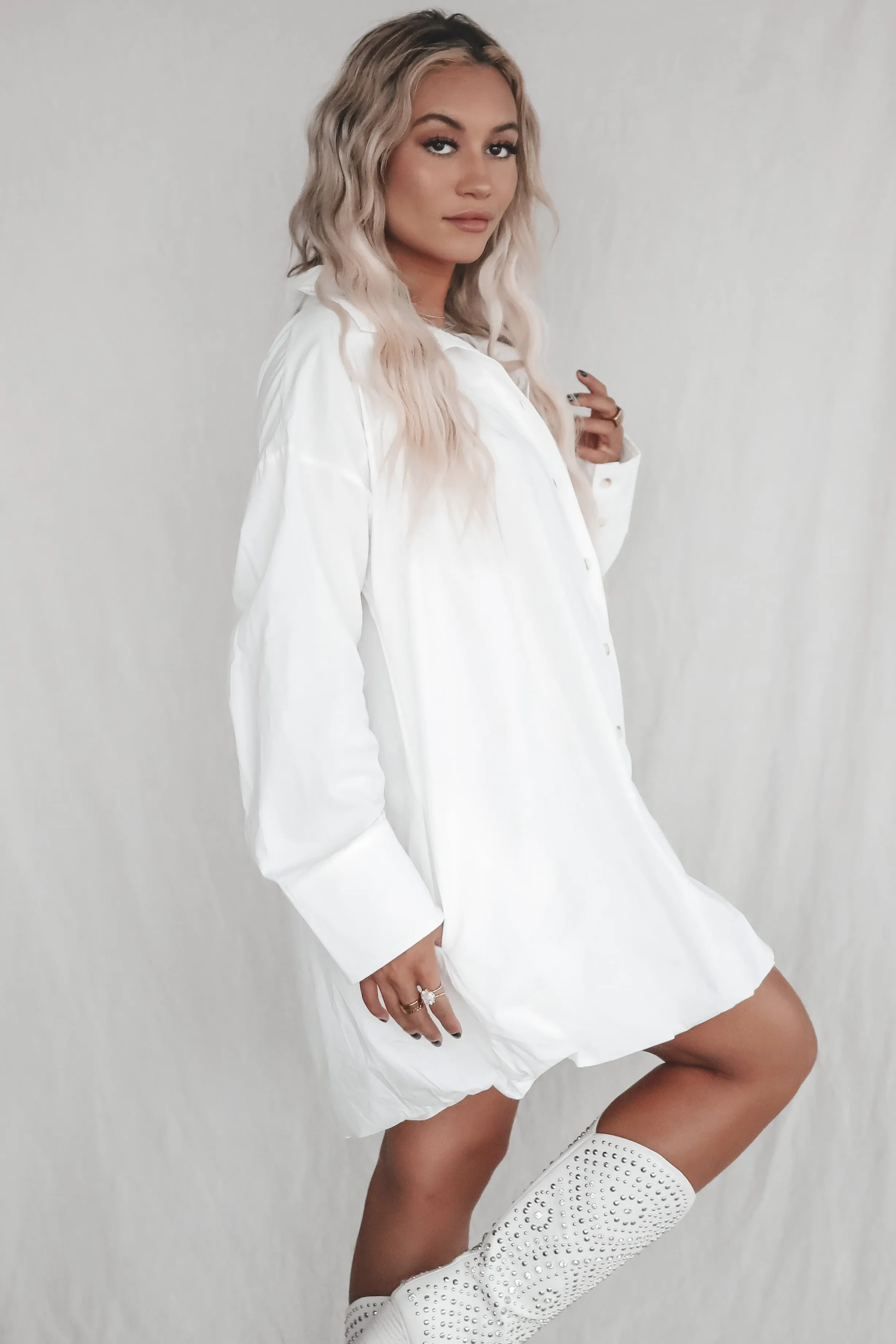 DEAL Wake Up And Brunch White Button Down Dress