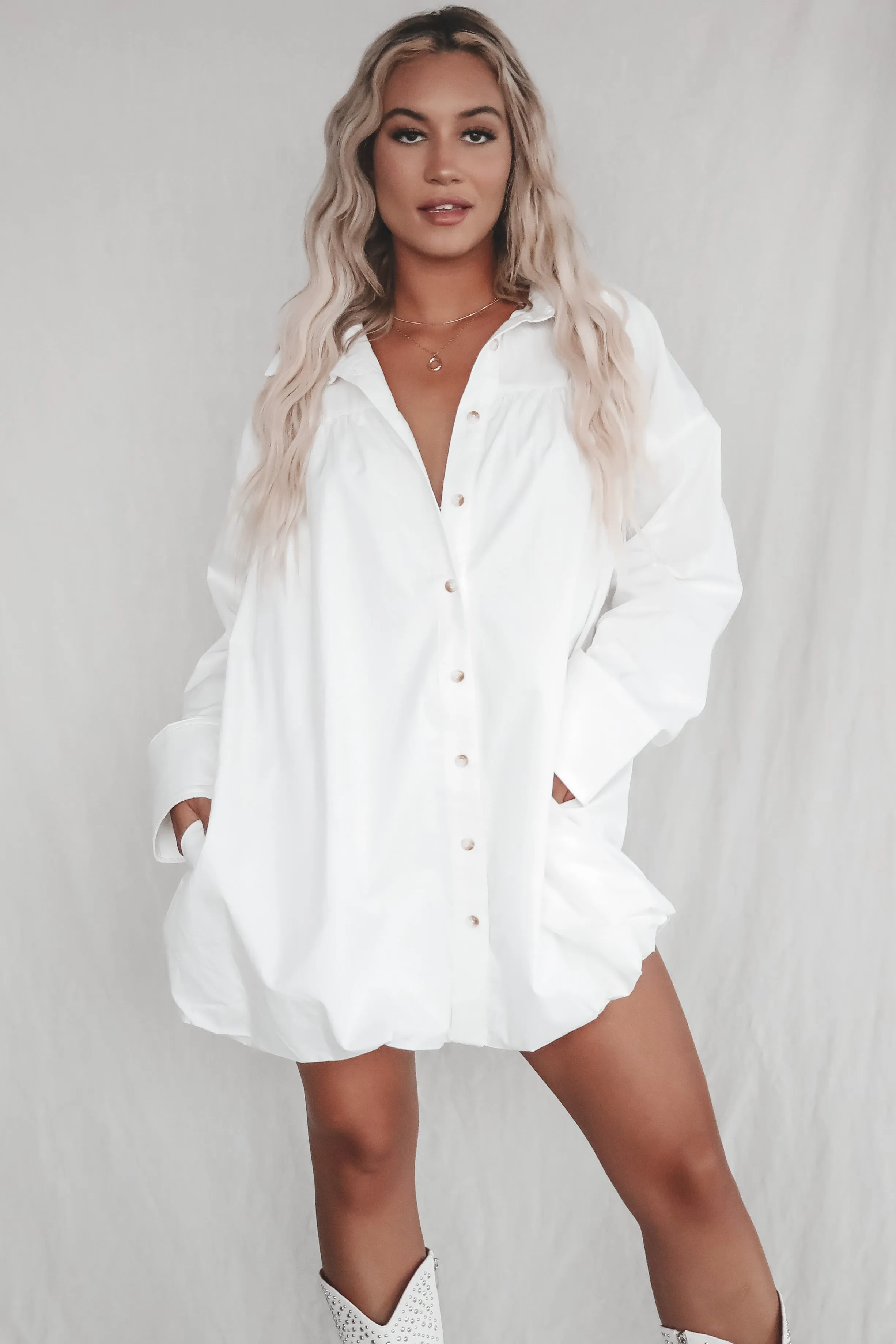 DEAL Wake Up And Brunch White Button Down Dress