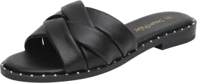 DREAM PAIRS Women' s Cute Slip On Studded Flat Slides Sandals