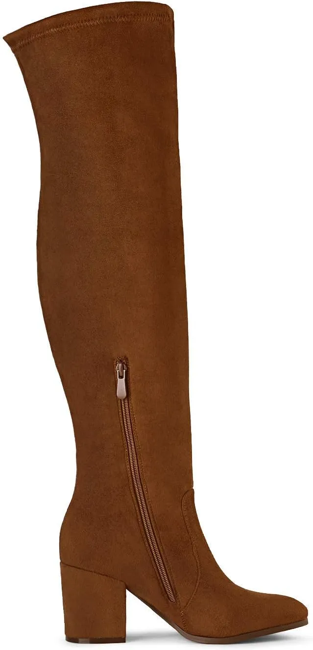DREAM PAIRS Women’s Thigh High Boots Over the knee Stretch Block Heel Fashion Long Boots