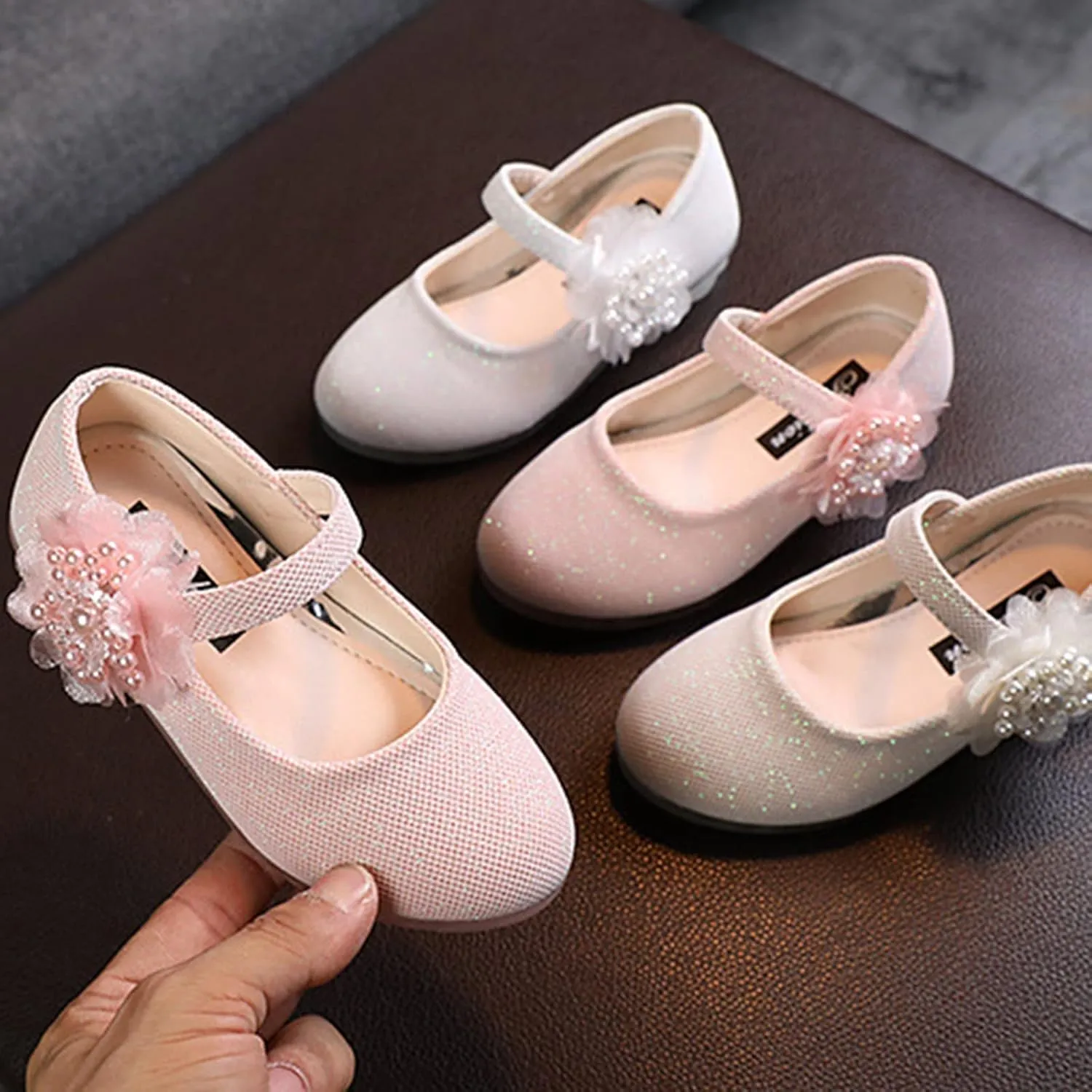 Dress Shoes Mary Jane Shoes for Girls with Low Heel Princess Flower Ballet Flats Wedding School Party Pump Shoes