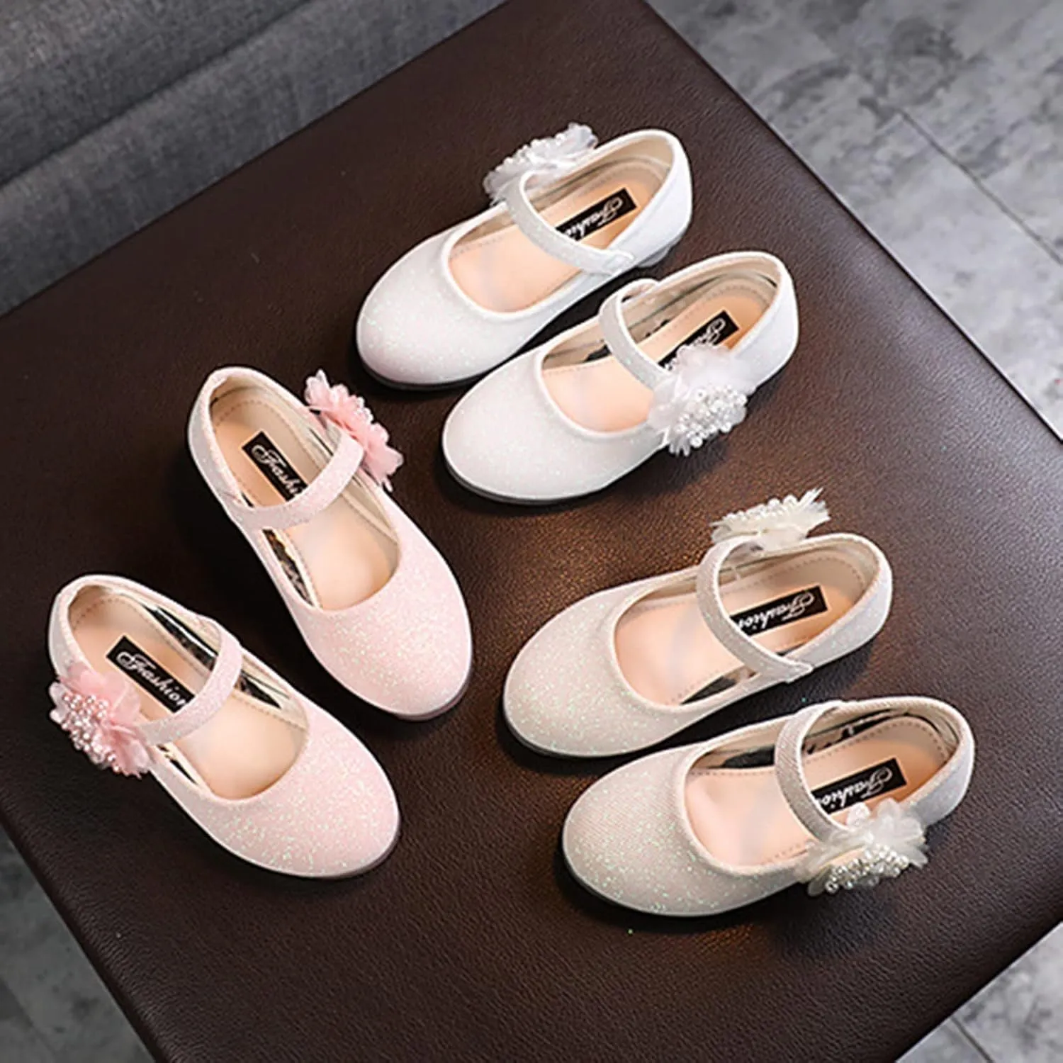 Dress Shoes Mary Jane Shoes for Girls with Low Heel Princess Flower Ballet Flats Wedding School Party Pump Shoes