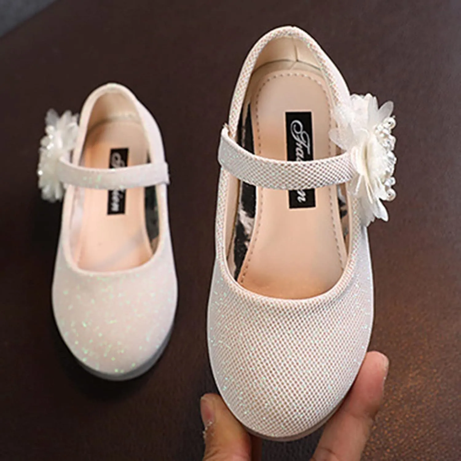 Dress Shoes Mary Jane Shoes for Girls with Low Heel Princess Flower Ballet Flats Wedding School Party Pump Shoes