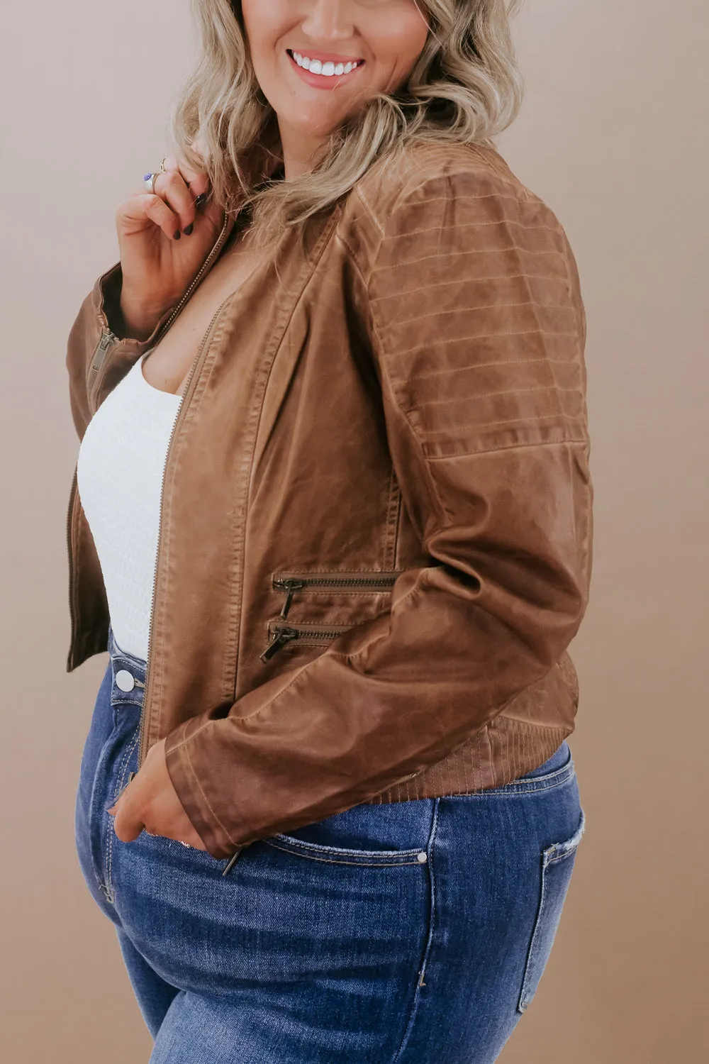 Dyed Double Zipper Leather Jacket