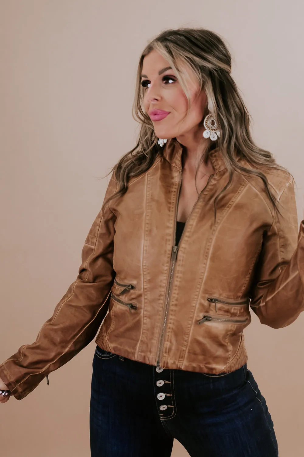 Dyed Double Zipper Leather Jacket