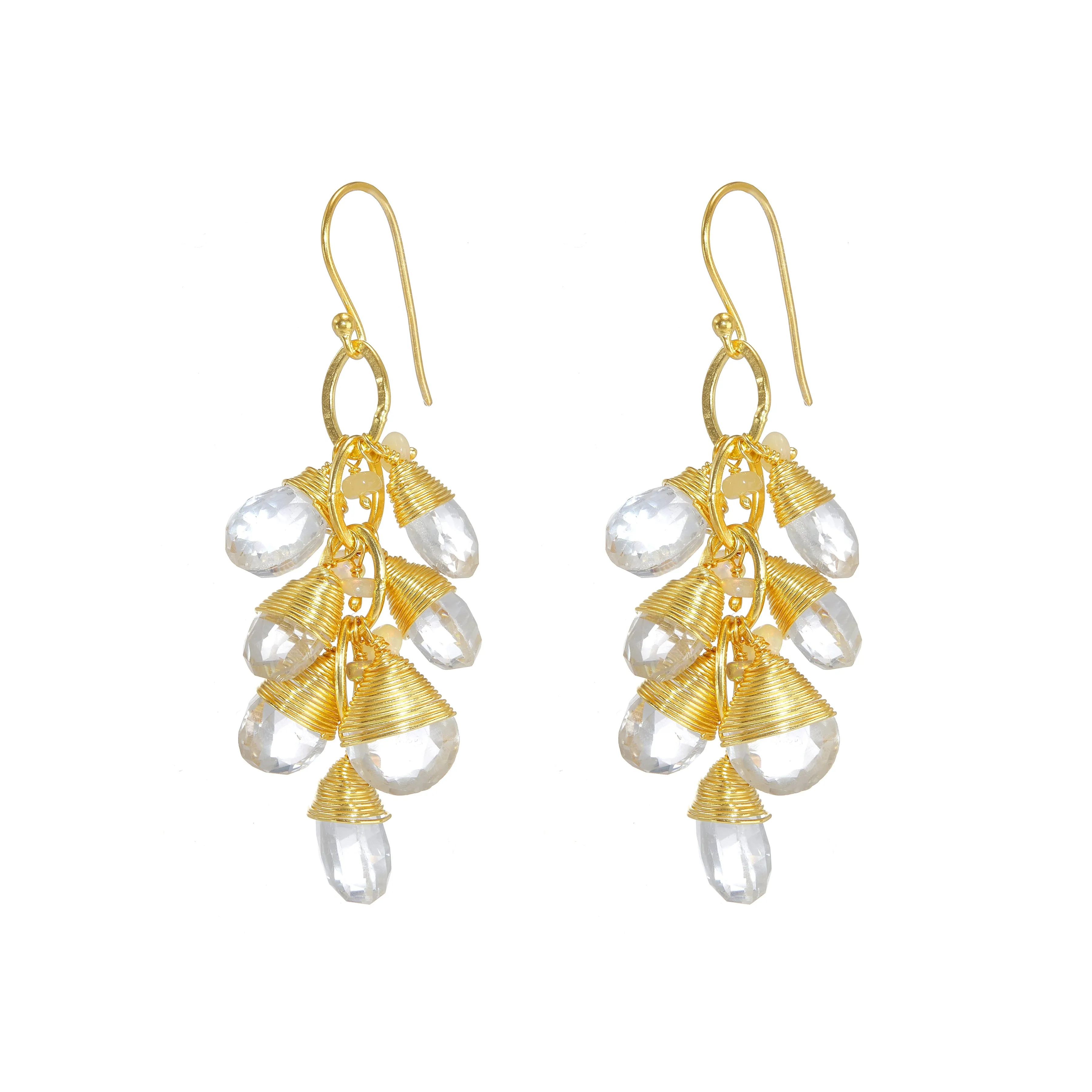 Earrings  - Clear Crystal Quartz & Opal Briolette